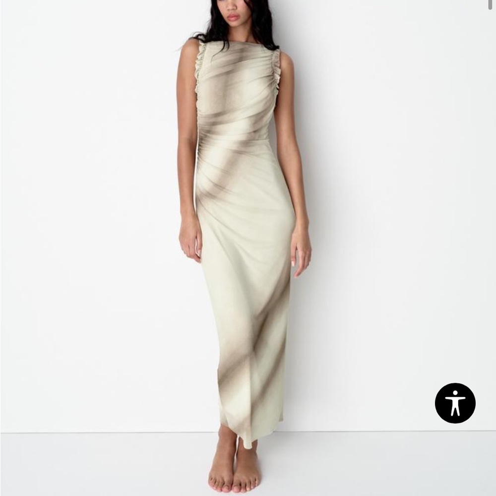 Zara printed ruffle tulle dress NWT